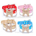 1.5cm and 2.0cm width Hot sale faux leather dog collar with zinc alloy rhinestone bowknot